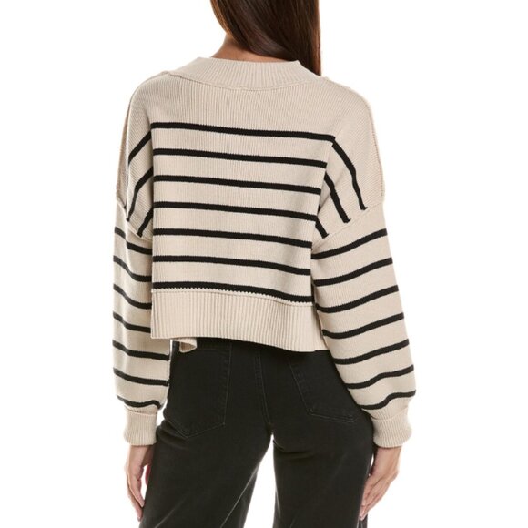 NWT Free People Oatmeal & Black Striped Sweater Med - Picture 2 of 8